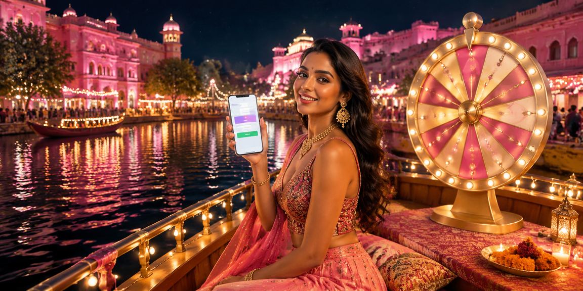 Jaipur night market lighting with roulette game vibes
