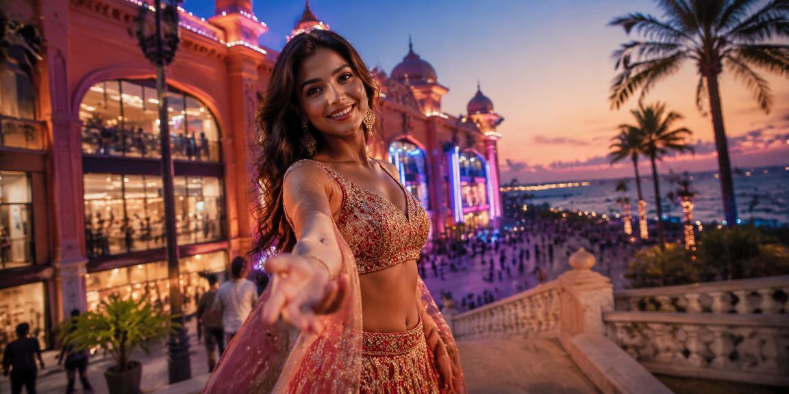 Evening sports betting scene in Jaipur with Bollywood theme