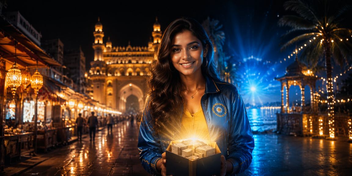 Nighttime view of Lucknow old city with cricket betting theme